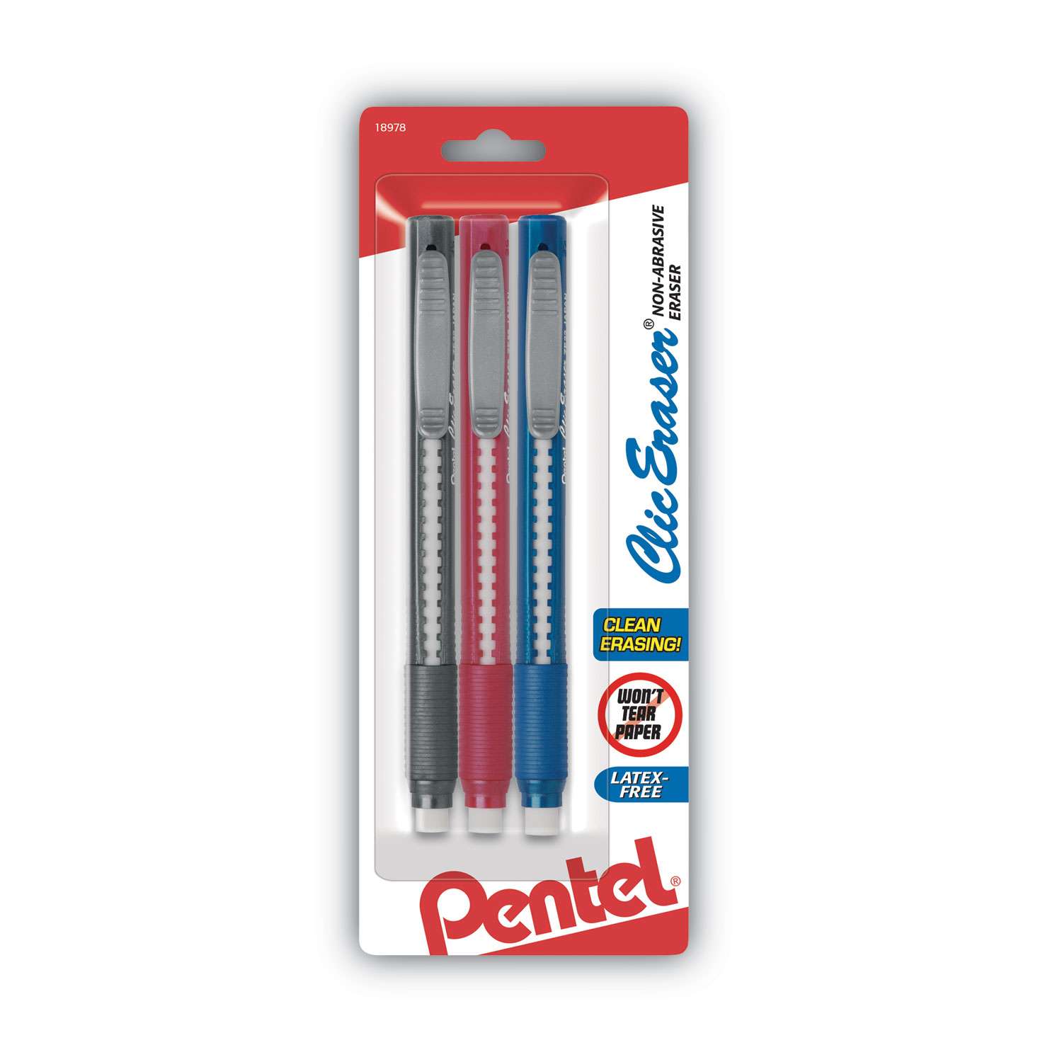 Pentel Clic Eraser Grip Eraser, For Pencil Marks, White Eraser