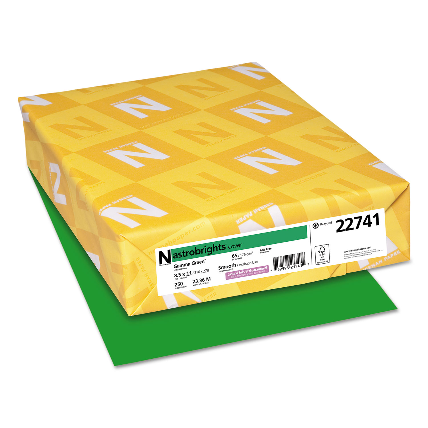 Astrobrights Color Cardstock, Smooth, 65lb, 8 1/2 x 11, Gamma Green