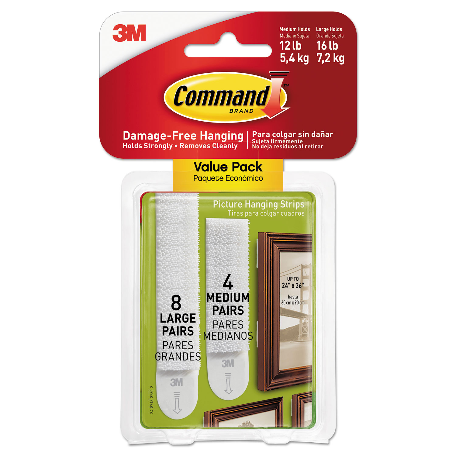 Command Picture Hanging Strips, Value Pack, Removable, White, (8) Large