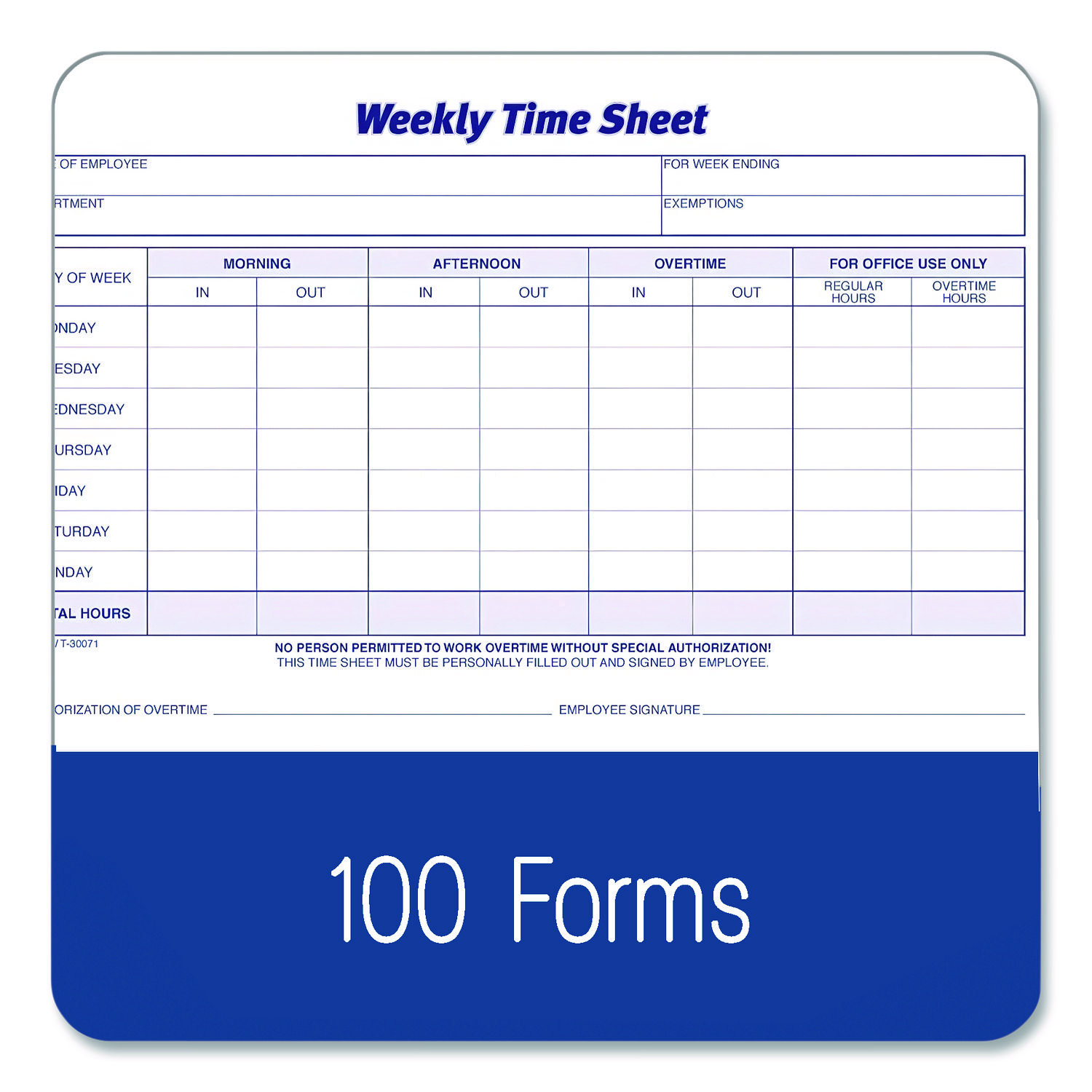 Adams Weekly Time Sheets, Two-Part Carbonless, 8.5 x 5.5, 100 Forms ...