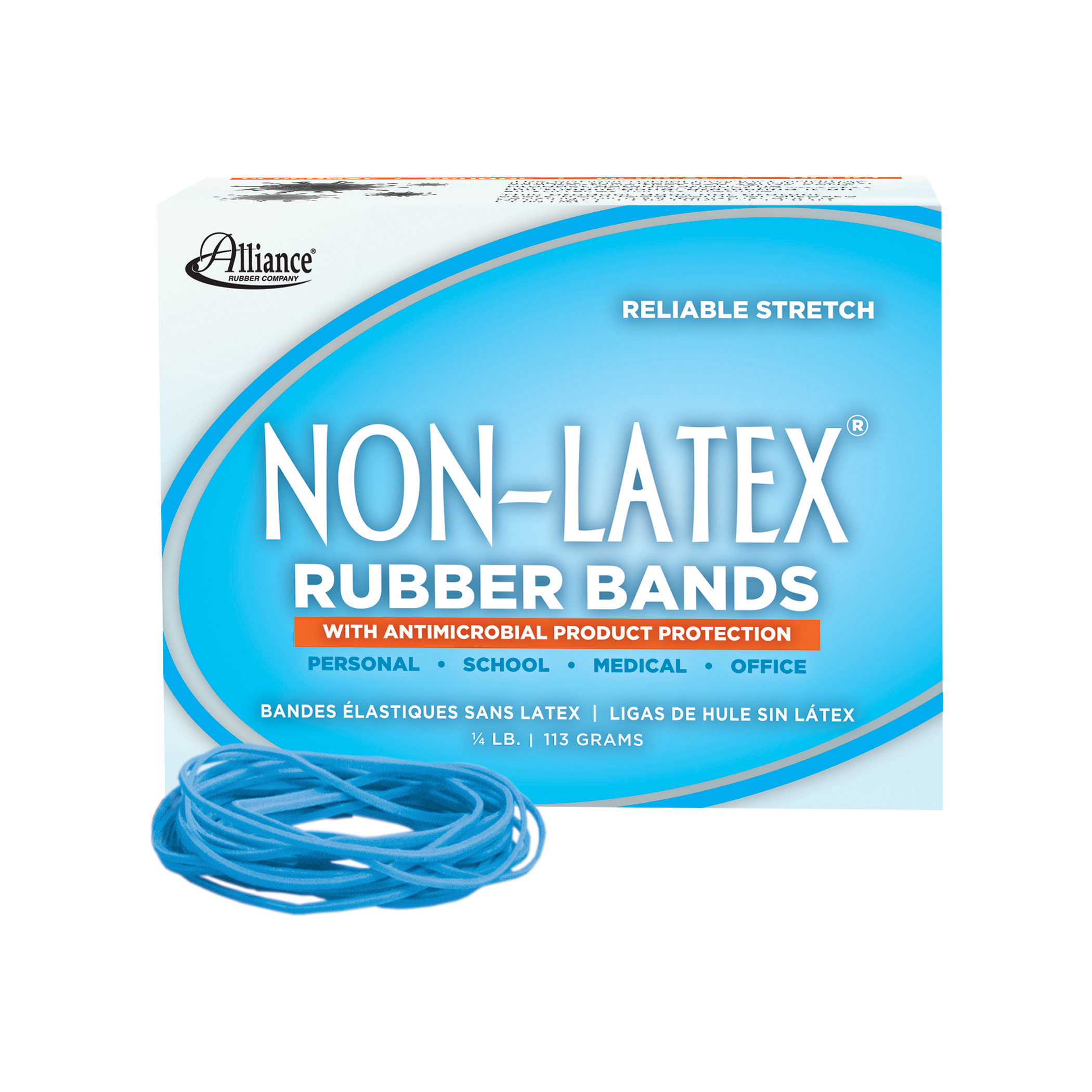 Alliance Antimicrobial NonLatex Rubber Bands, Sz.19, 31/2 x 1/16, 1/4lb Box