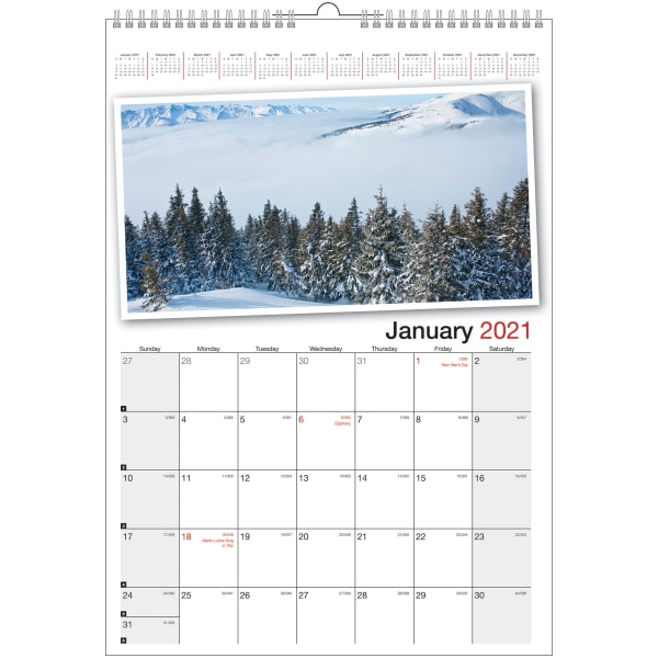 Monthly Wall Calendar, 12" x 17", Scenic, January to December 2021