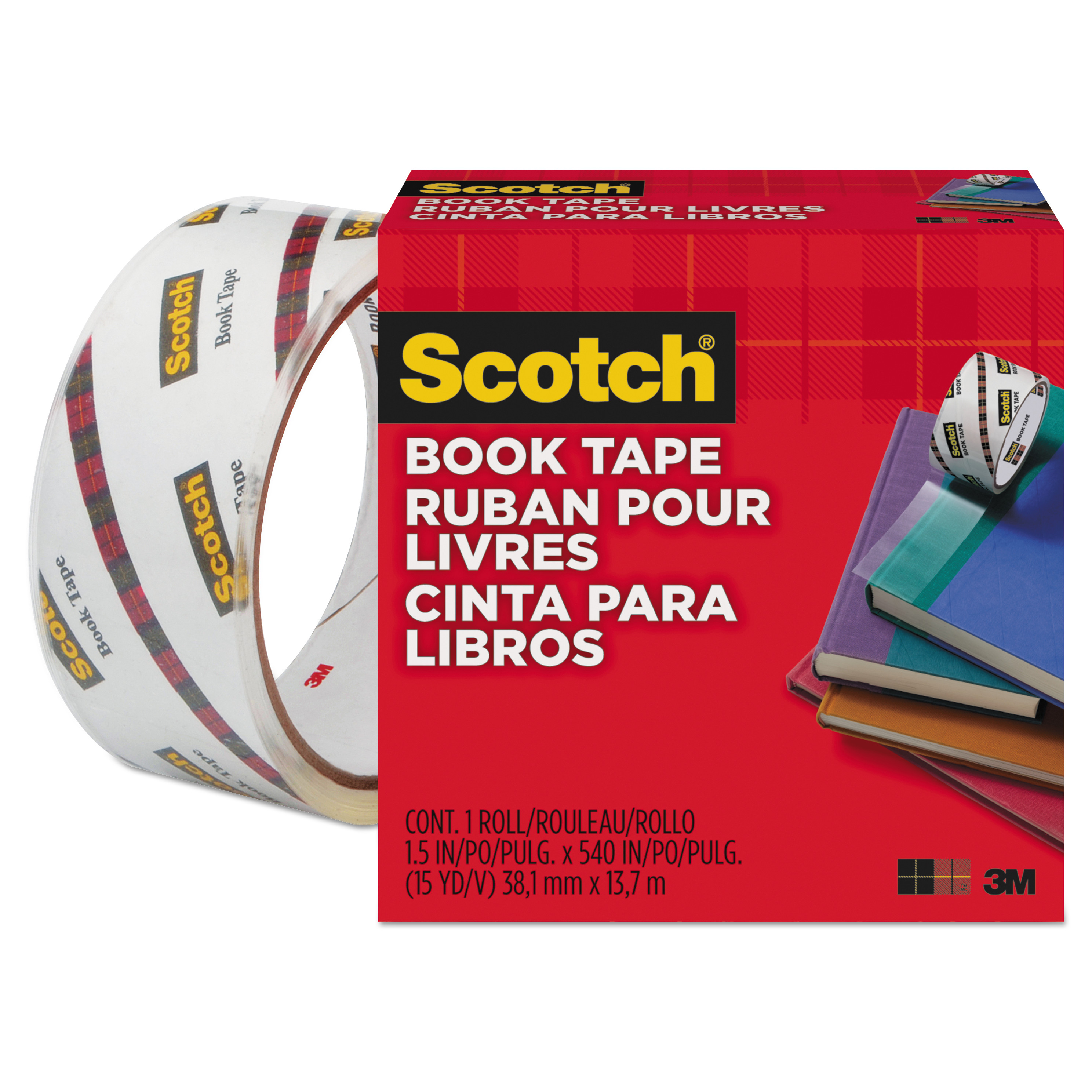 Scotch Book Tape, 3" Core, 1.5" x 15 yds, Clear