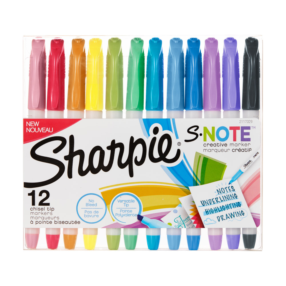 Sharpie SNote Highlighters, Chisel Tip, Assorted Colors, Pack Of 12