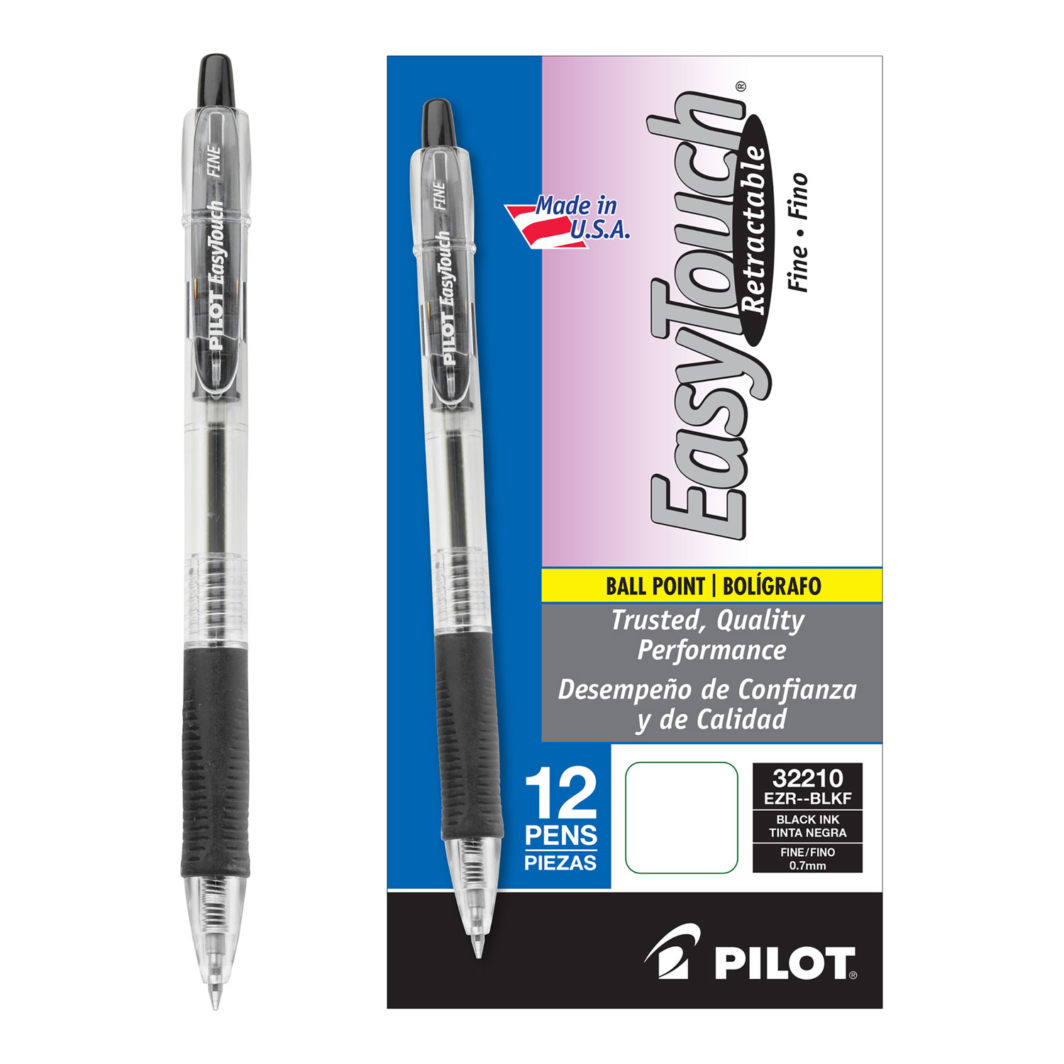 Pilot EasyTouch Ballpoint Pen, Retractable, Fine 0.7 mm, Black Ink