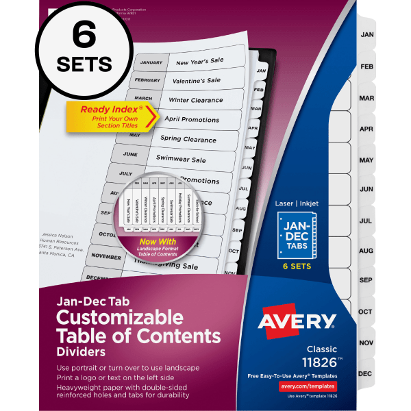 Avery Ready Index Monthly Tab Dividers, 81/2" x 11", Black/White, 12