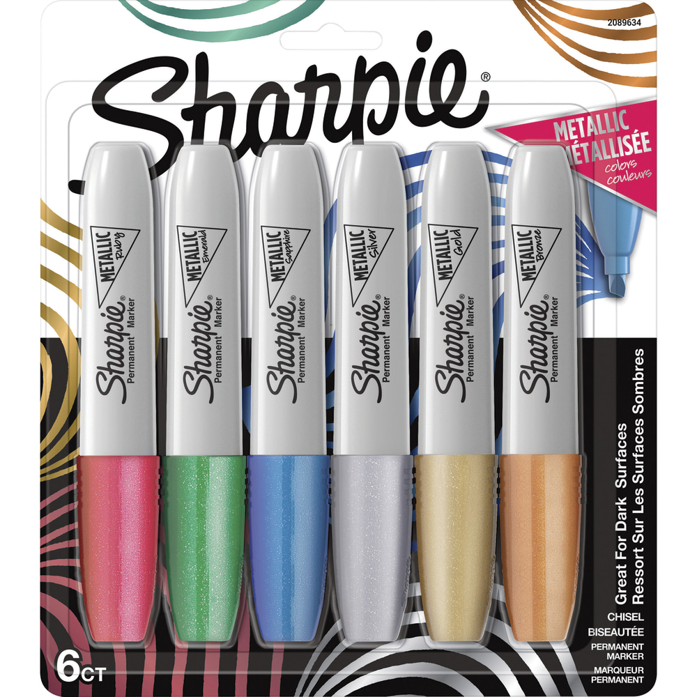 Sharpie Metallic Ink Permanent Markers, Chisel Point, Assorted Metallic