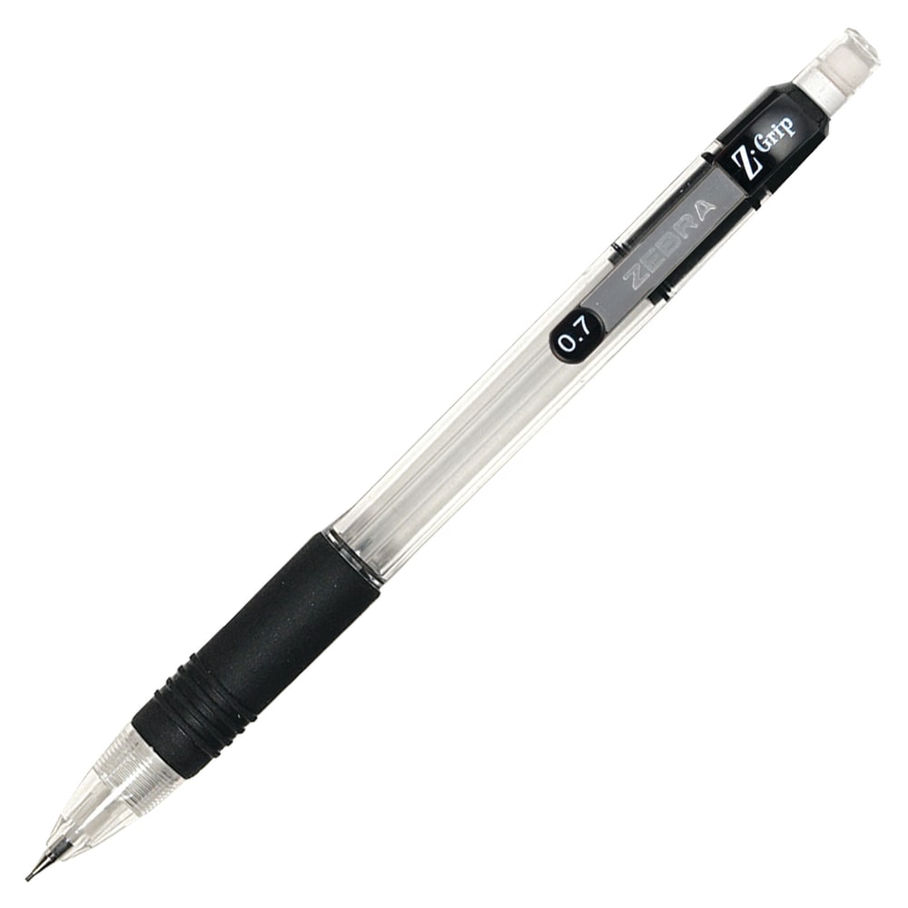 Zebra ZGrip Mechanical Pencils, 0.7 mm, Clear/Black Barrels, Pack Of 7