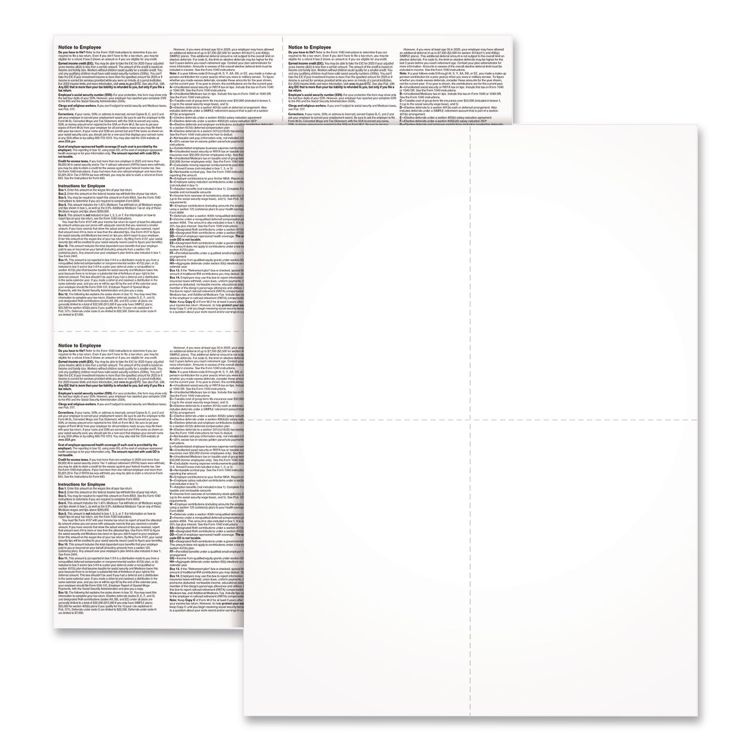 Adams 2024 W-2 4-Up Employee Copy Blank Front with Copy B and C Backers ...