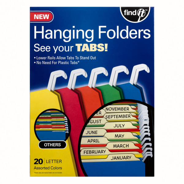 Find It TabView Hanging File Folders, Letter Size, 70 Recycled