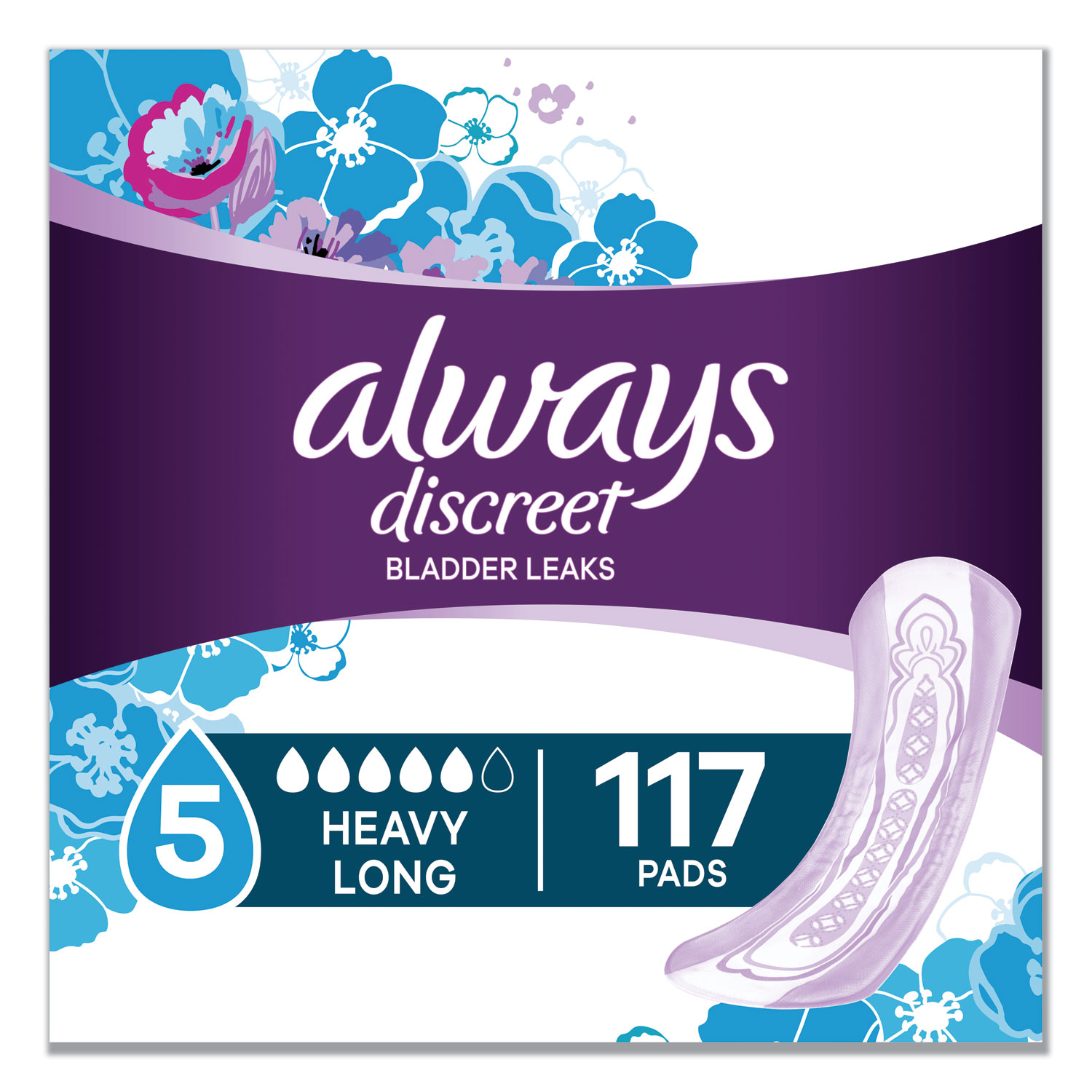 Always Discreet Sensitive Bladder Protection Pads, Heavy, Long, 39/Pack