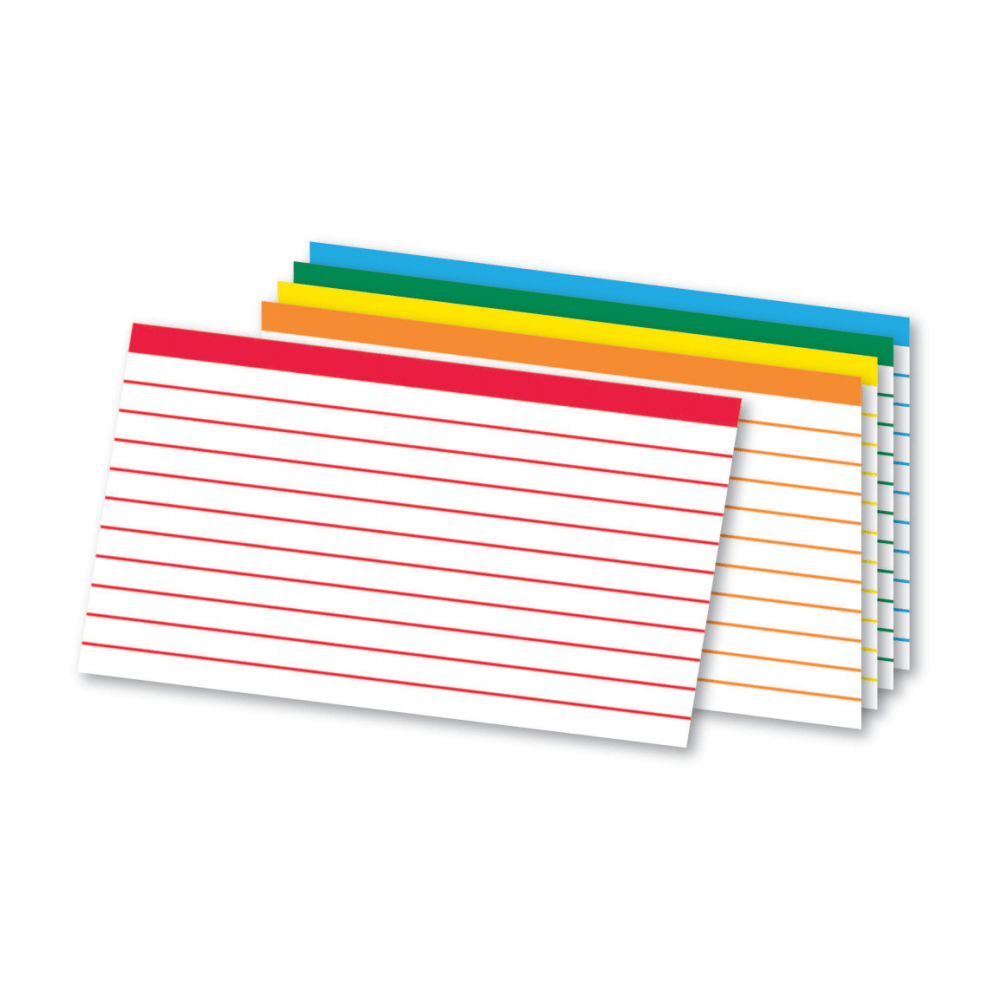 ColorCoded Ruled Index Cards, 3" x 5", Assorted Colors, Pack Of 100