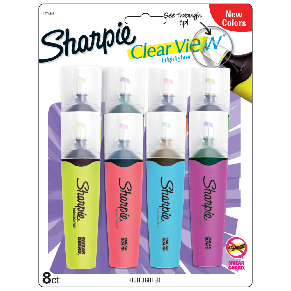 Sharpie Clear View Highlighters, Chisel Tip, Assorted Fluorescent