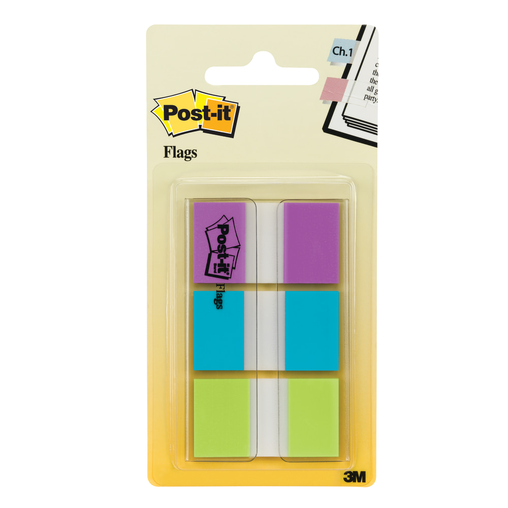 Postit Flags, 1", Assorted Colors, 20 Flags Per Pad, Pack Of 3 Pads