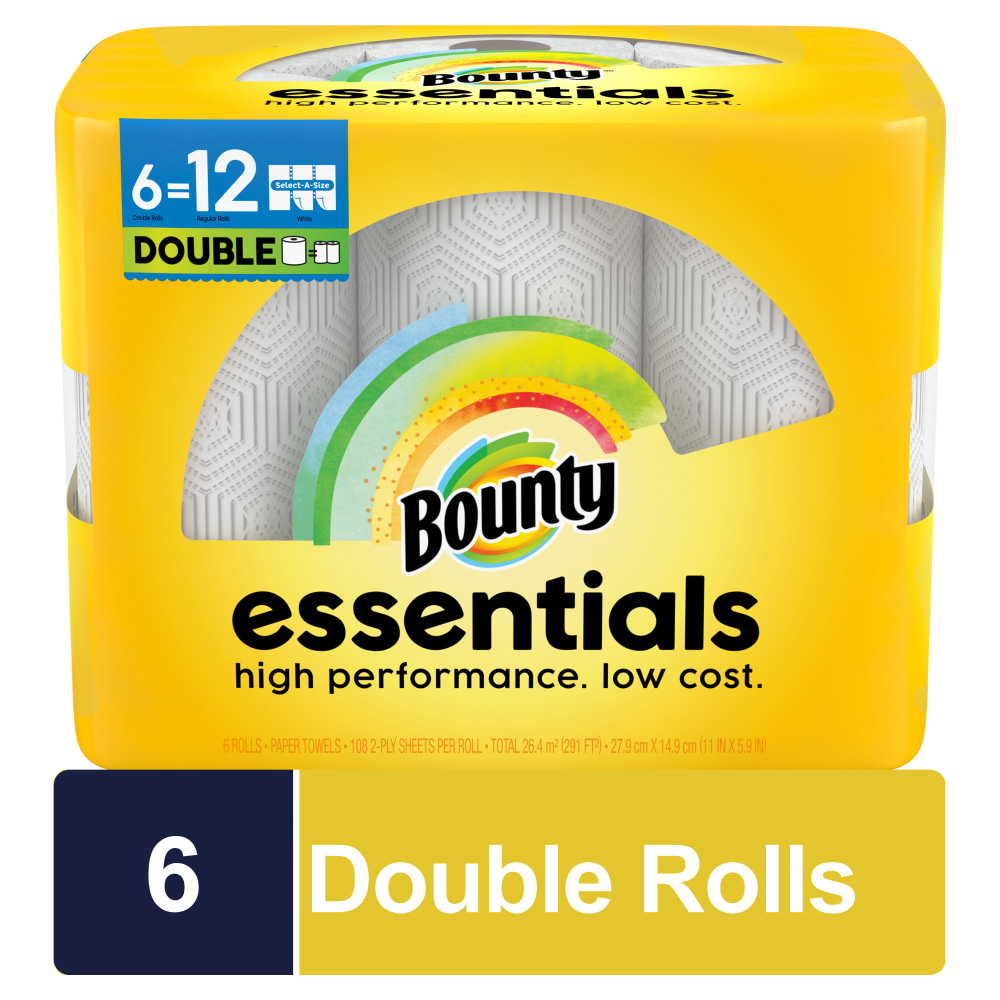 Bounty Essentials SelectASize Paper Towels, 6 Double Rolls Total/108