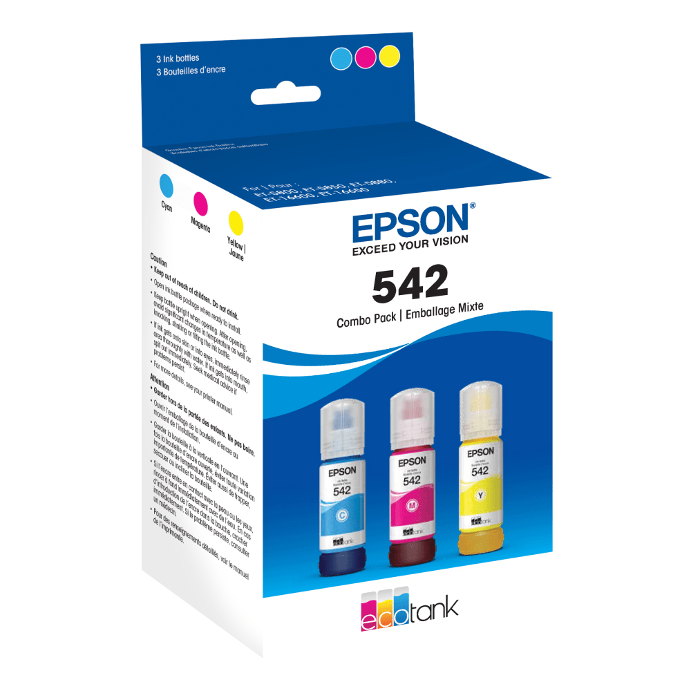 Epson 542 EcoTank Cyan, Magenta, Yellow Ink Refill Bottles, Pack Of 3