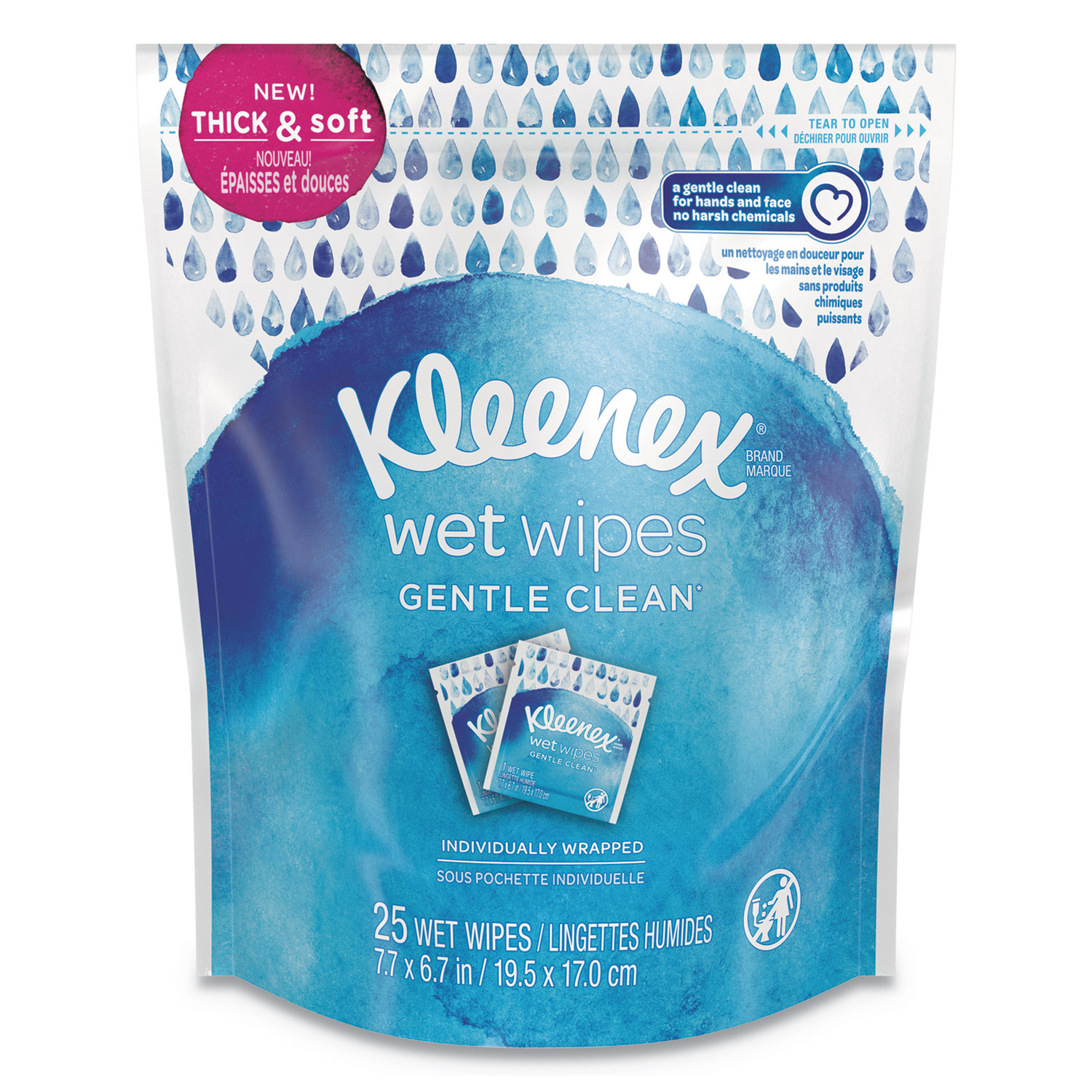 Kleenex Wet Wipes Gentle Clean for Hands and Face, White, 25 Towels