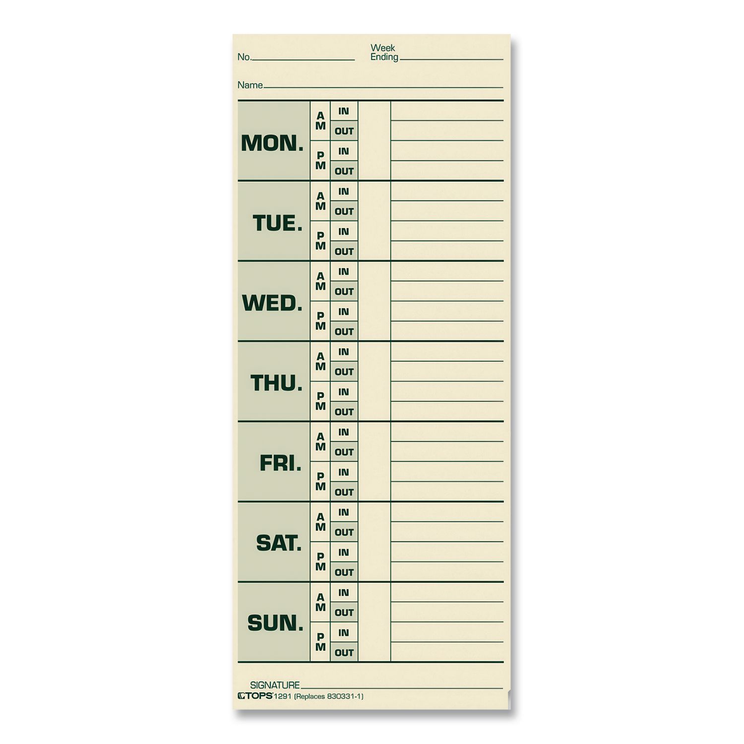 TOPS Time Cards (Replaces Original Card 331-10), Named Days, 2-Sided, 8 ...