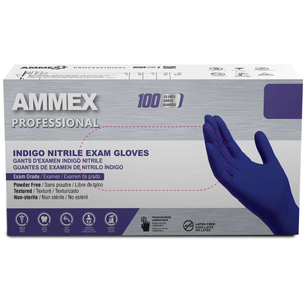 Ammex Professional Indigo Disposable PowderFree Nitrile Exam Gloves, X