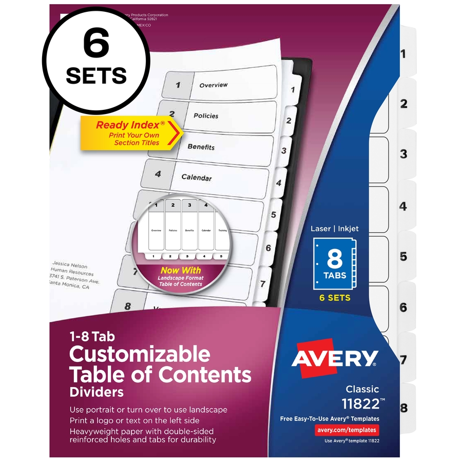 Avery 8tab Custom Table of Contents Dividers