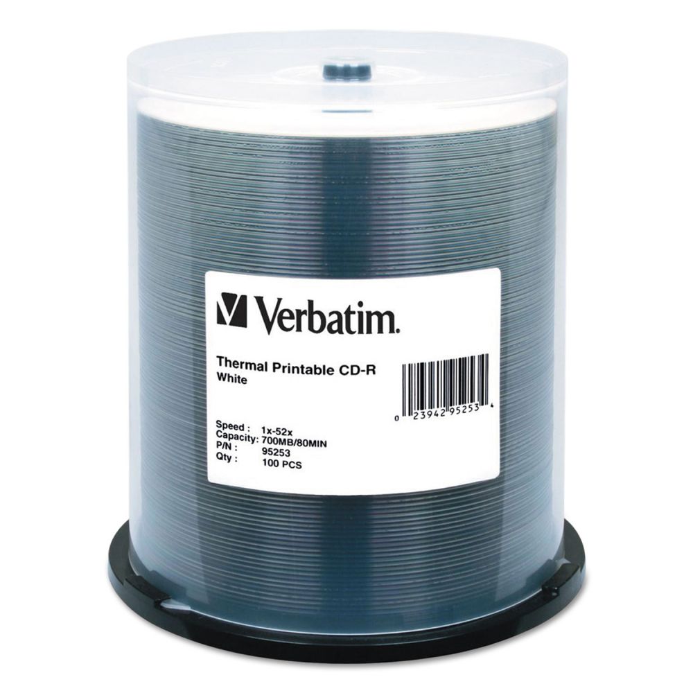 Verbatim CD R Discs Printable 700MB 80min 52x Spindle White 100 