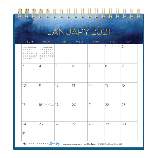 Blue Sky Yao Cheng Monthly Desk Calendar 6 1 16 X 6 3 8 Indigo Wash