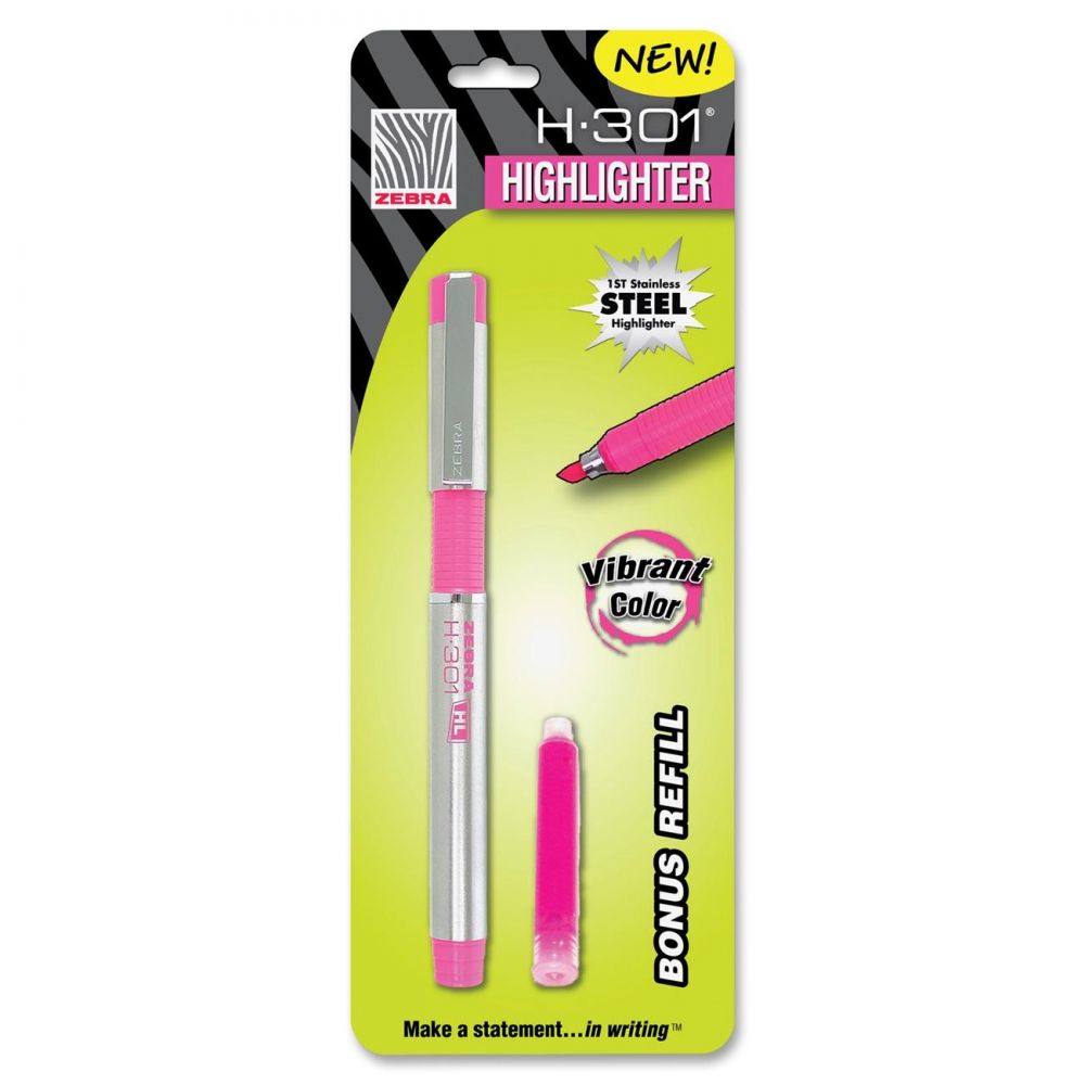 Zebra H301 Fluorescent Highlighter & Free Refill, Pink Ink, Chisel