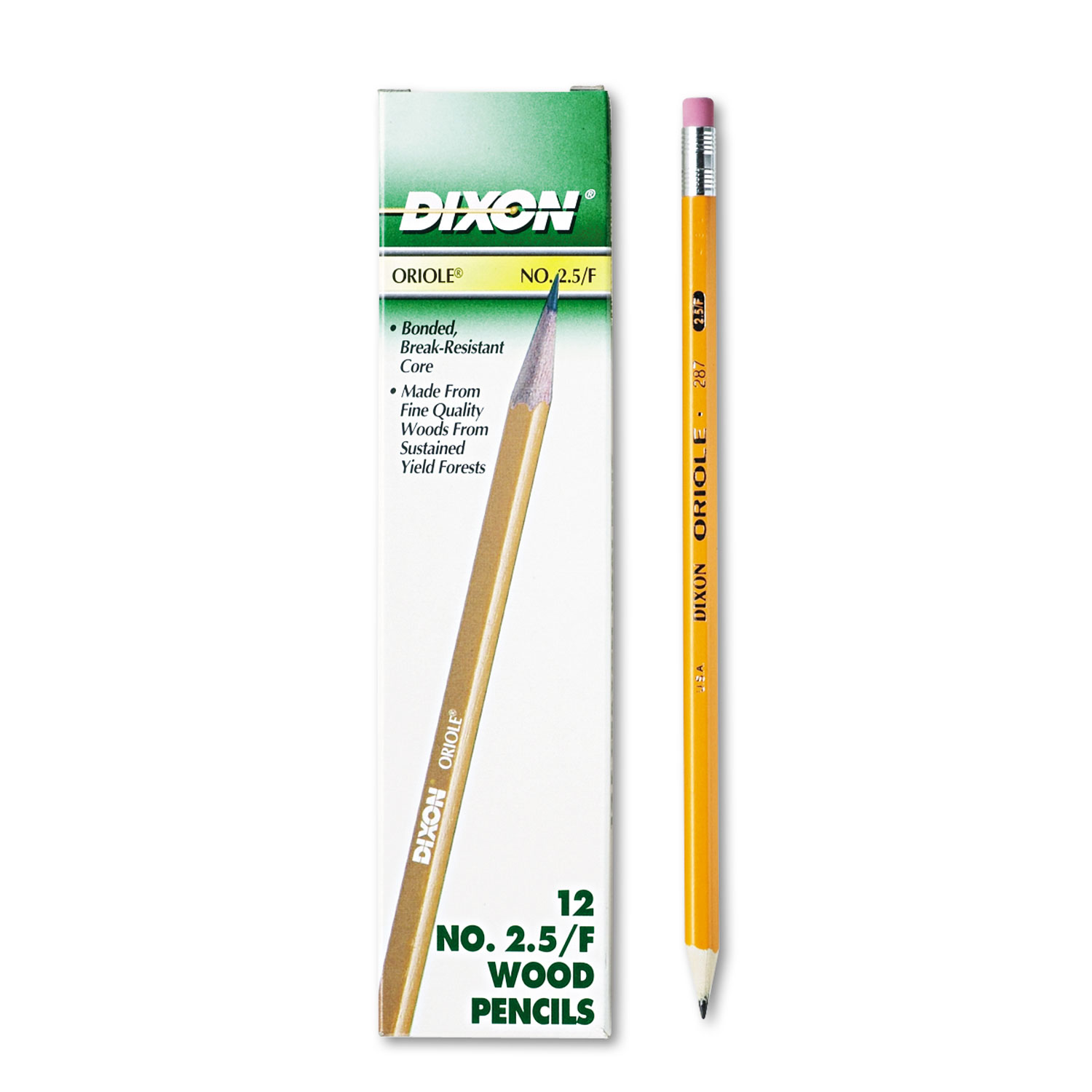 Dixon Oriole Pencil, F (2.5), Black Lead, Yellow Barrel, Dozen