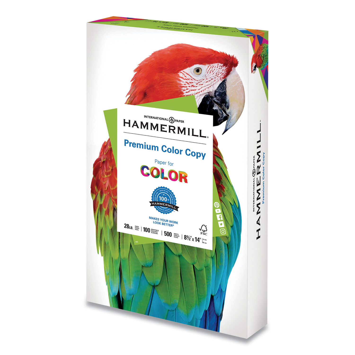Hammermill Copy Paper, 100 Brightness, 28 lb, 8 1/2 x 14, Photo White