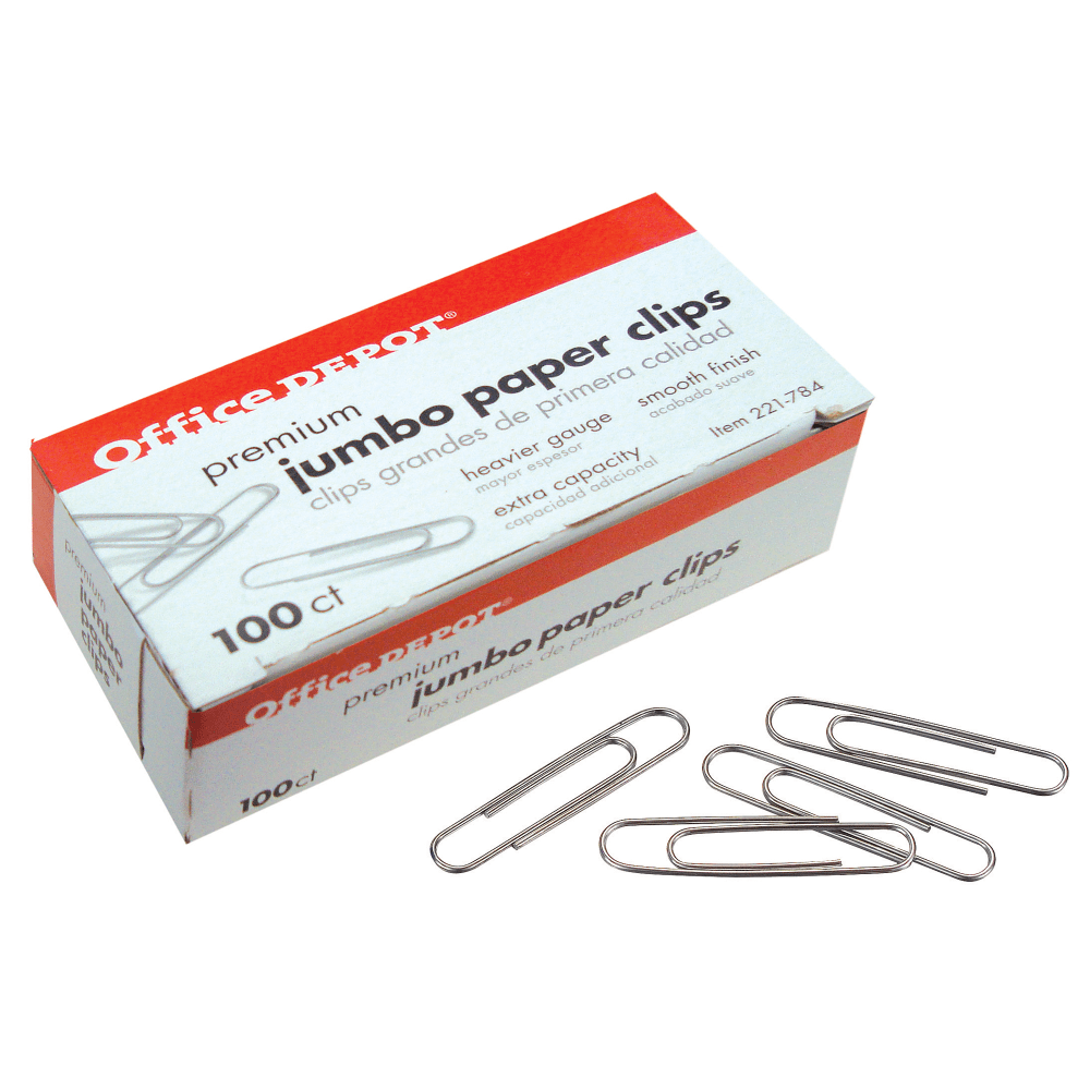 Jumbo Paper Clips, 17/8", 20Sheet Capacity, Silver, 100 Clips Per Box