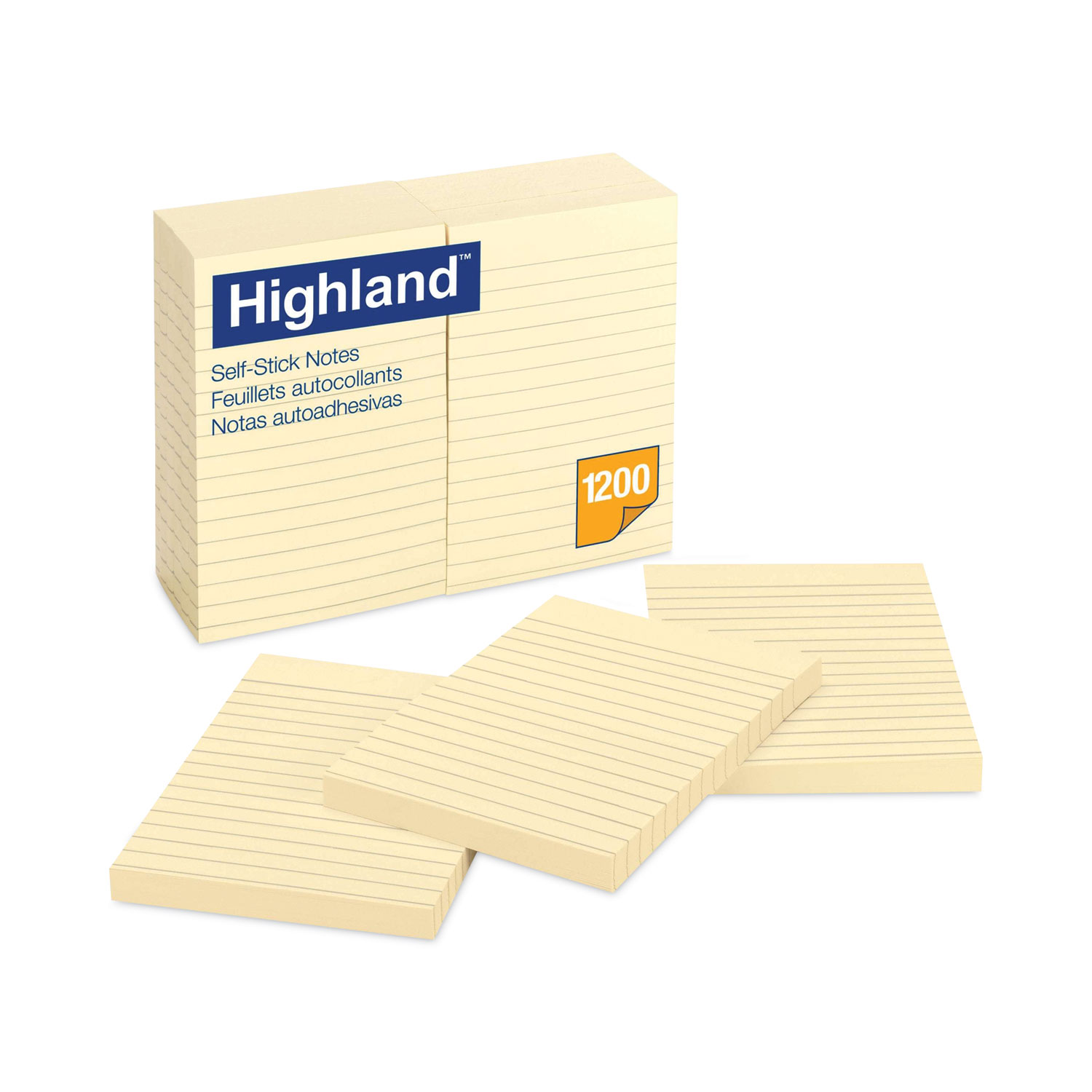 Highland SelfStick Notes, Note Ruled, 4" x 6", Yellow, 100 Sheets/Pad