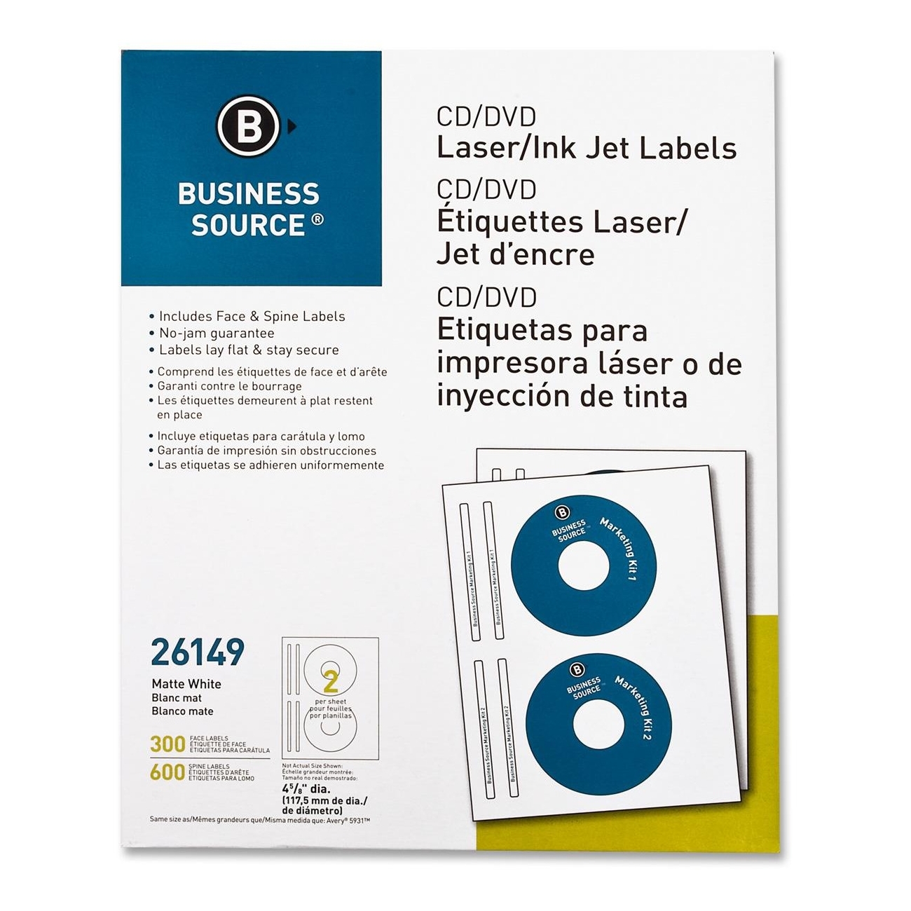 Business Source 26149 CD/DVD Label - 300 / Pack