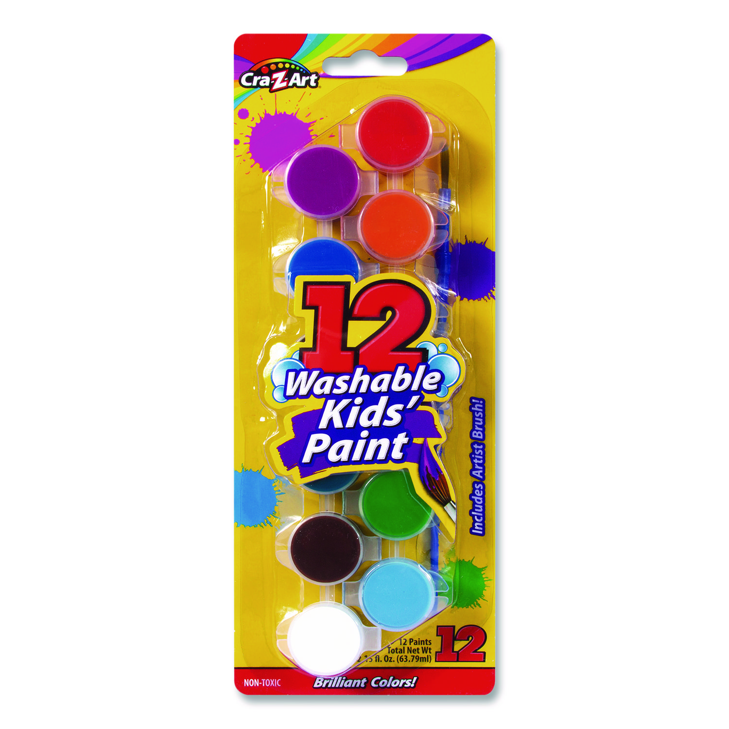 Cra-Z-Art Washable Kids' Paint Set, with Artist Brush, 12 Assorted