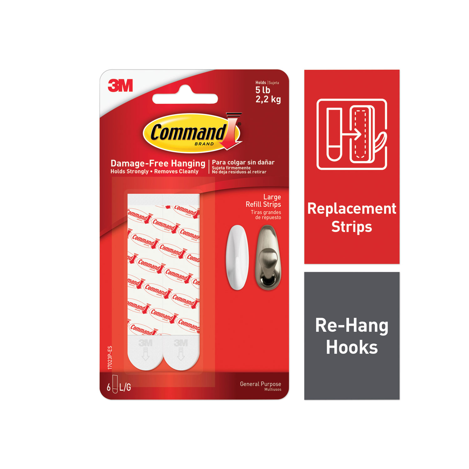 Command Refill Strips, Removable, Holds up to 5 lbs, 0.75 x 3.65, White