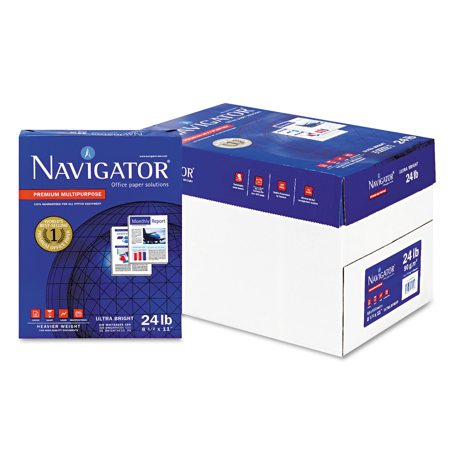 Navigator Premium Multipurpose Paper, 97 Brightness, 24 lb, 8 1/2 x 11