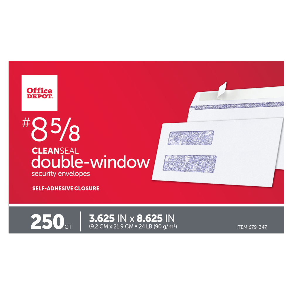 8 5/8 Security Envelopes, Double Window, 3-5/8