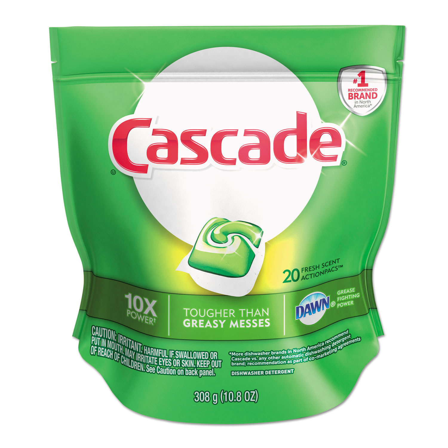 Cascade ActionPacs, Fresh Scent, Blue, 10.8 oz Reclosable Bag, 20/Bag