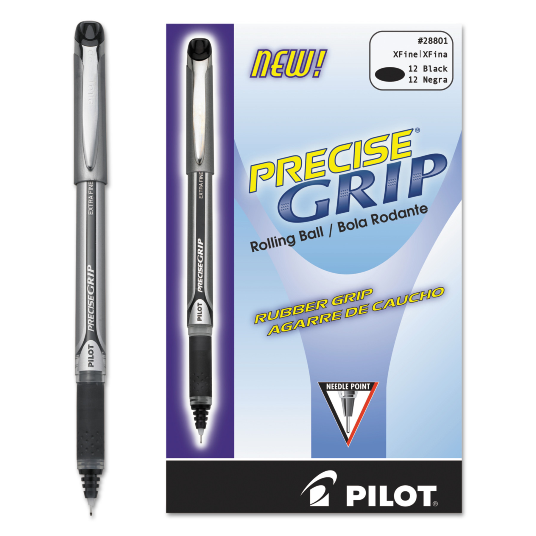 Pilot Precise Grip Stick Roller Ball Pen, ExtraFine 0.5mm, Black Ink