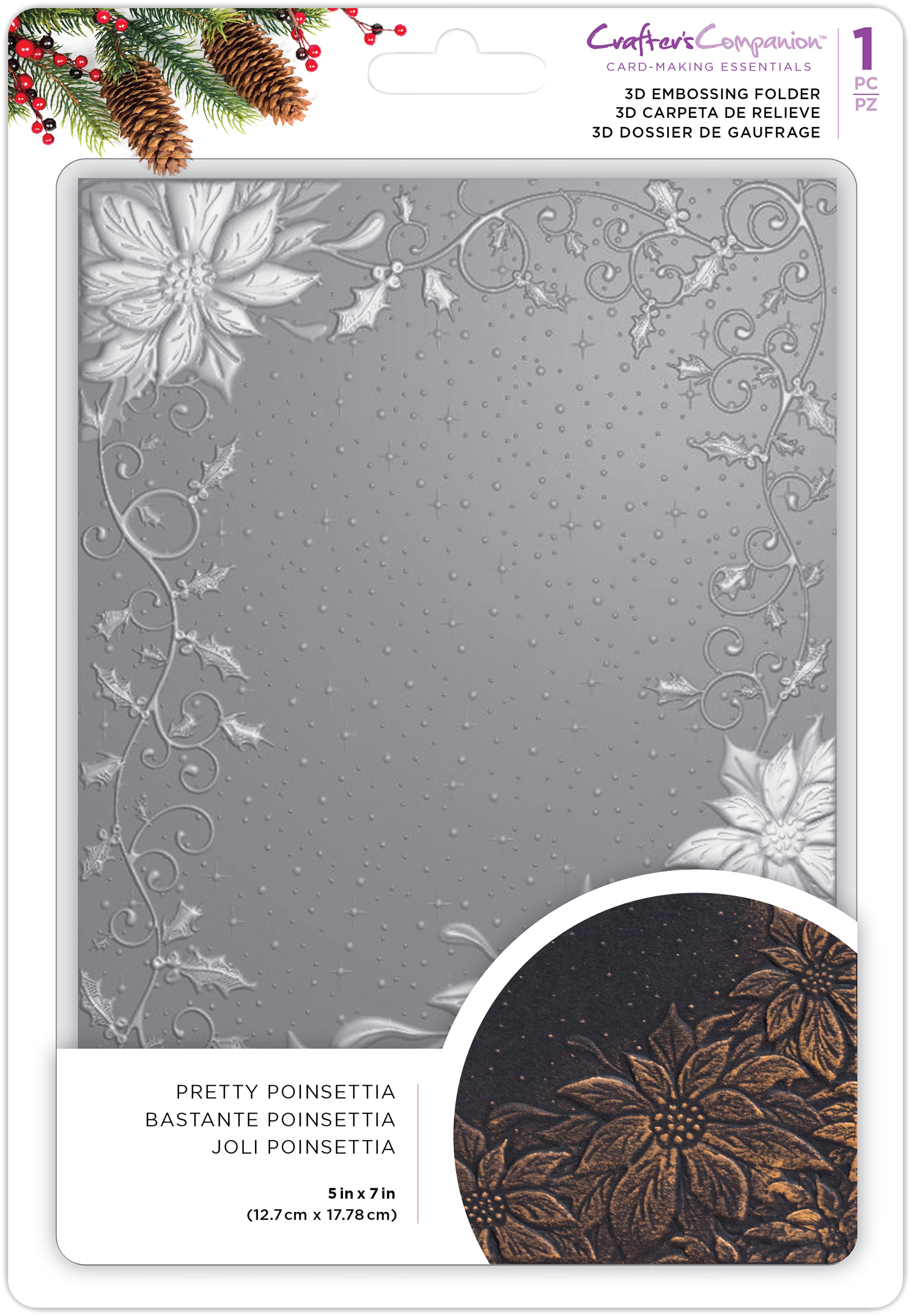 Crafter's Companion 3D Embossing Folder, Pretty Poinsettia, 5" x 7 ...