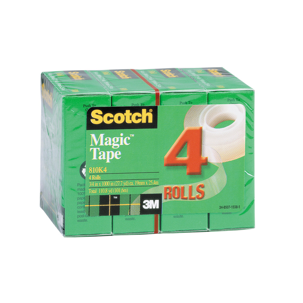 Scotch Magic Invisible Tape, 3/4" x 1000", Clear, Pack of 4 rolls ...
