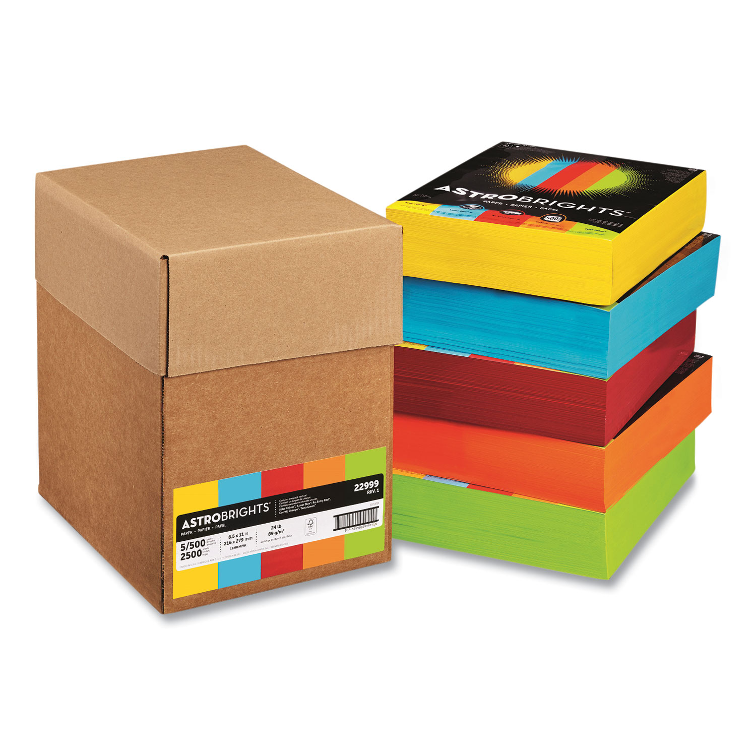 Astrobrights Color Paper FiveColor Mixed Reams, 24 lb, 8 1/2 x 11