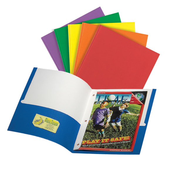 2Pocket Paper Folders with Prongs, Assorted Colors, Pack Of 10