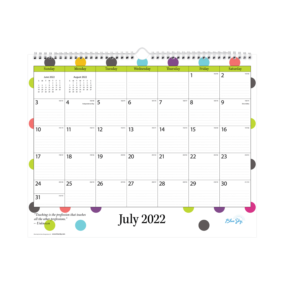 Blue Sky Academic Monthly Safety Wirebound Wall Calendar 15 X 12 
