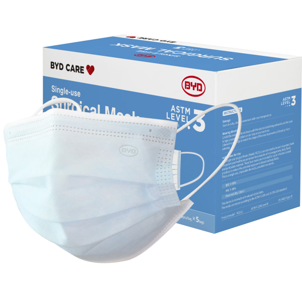 BYD Care Level 3 Surgical Masks, Adult, One Size, Blue, Box Of 50 Masks