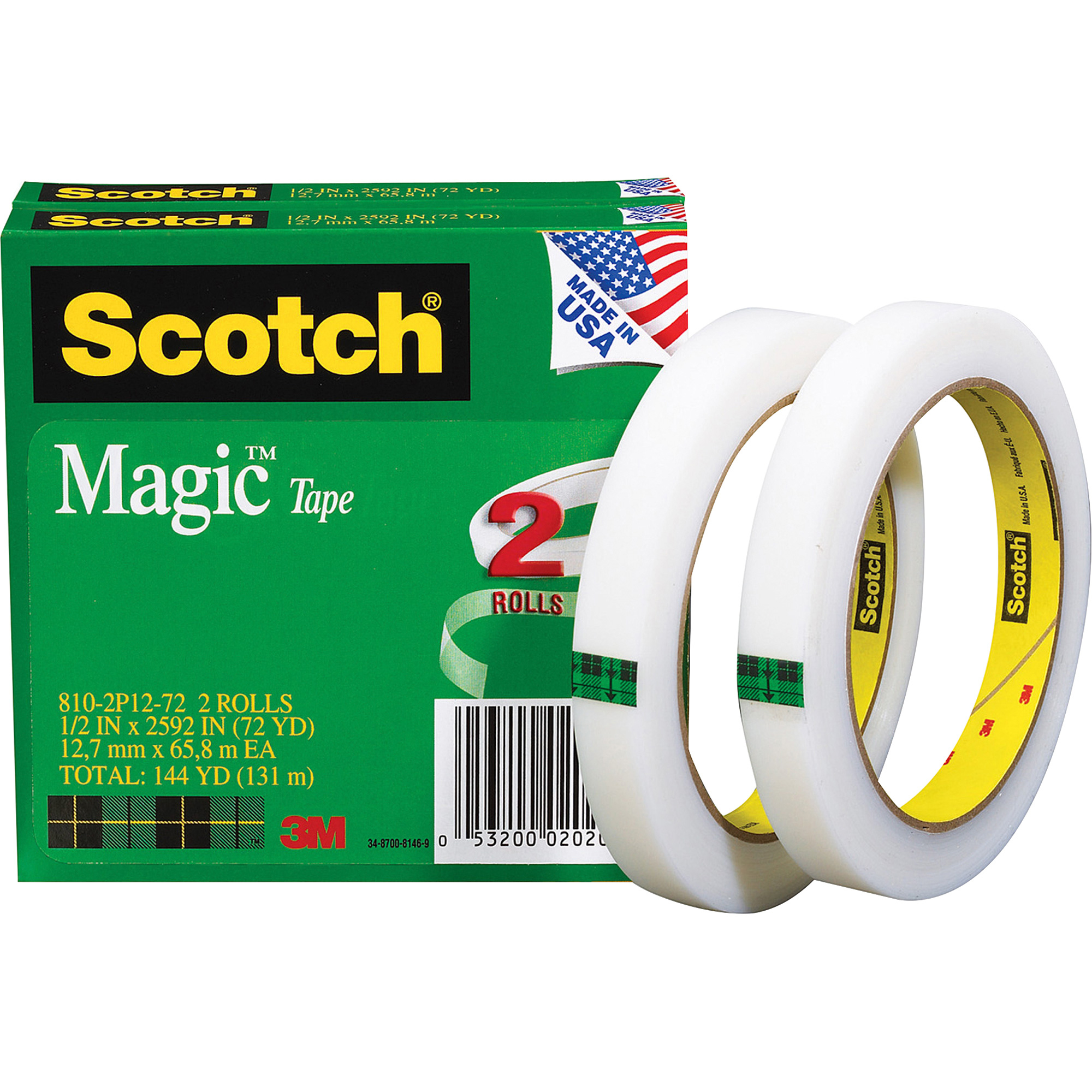 Scotch Magic Invisible Tape Refills, 1/2" x 2592", 3" Core, 2/Pack