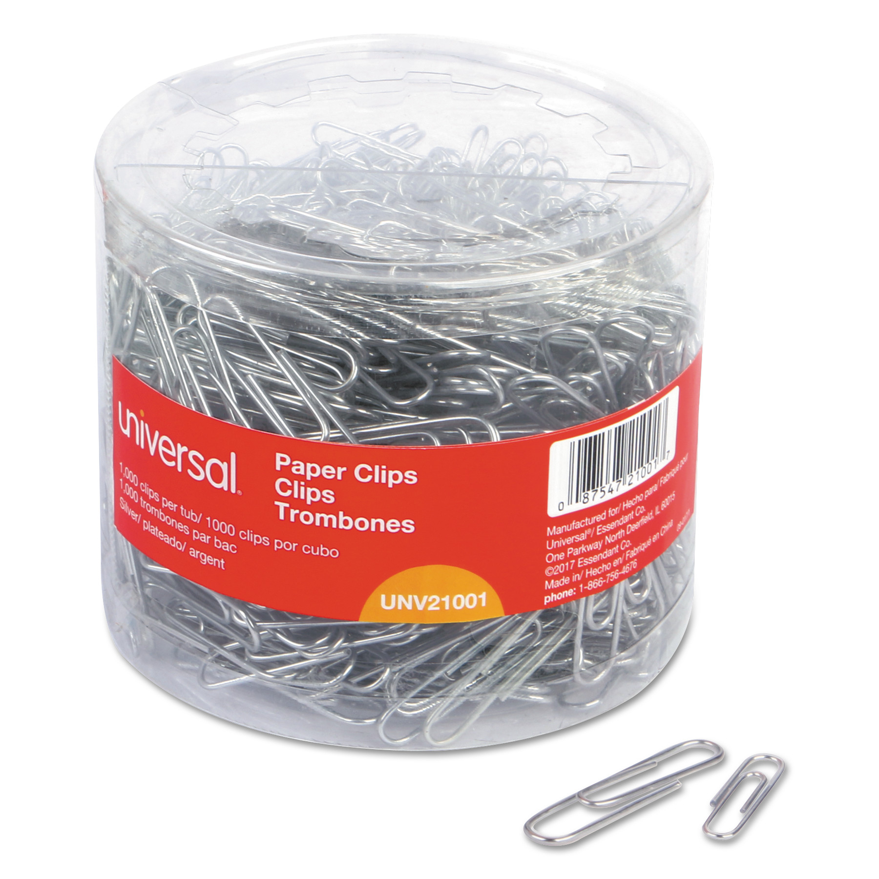 Universal PlasticCoated Paper Clips, Assorted Sizes, Silver, 1,000