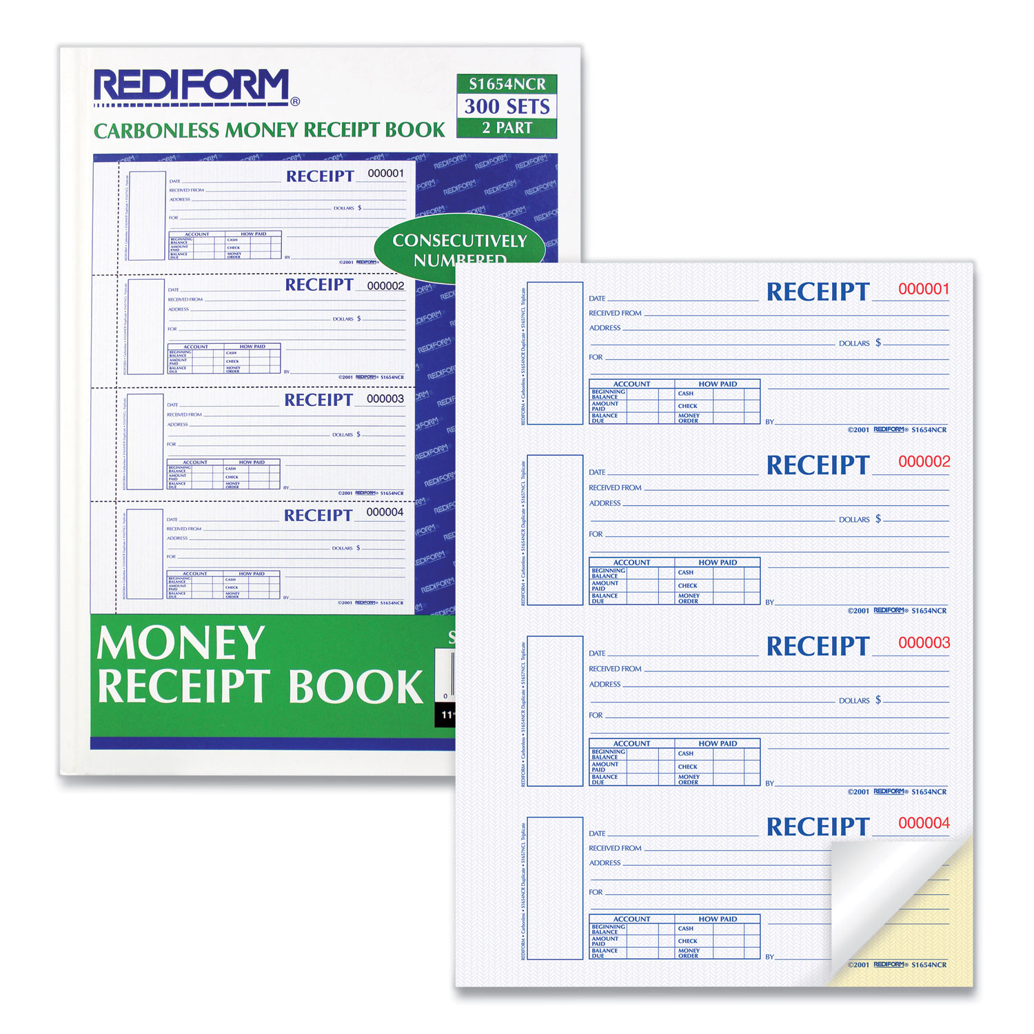 Number Less Receipt Books Rediform Hardbound Numbered Money Receipt Books - 300 Sheet(s) - 2 ...