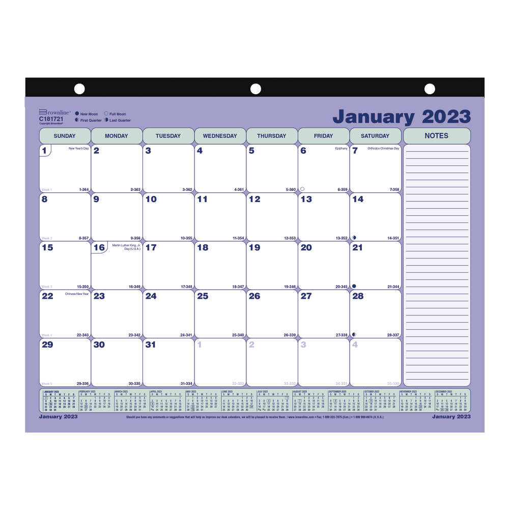 Brownline Monthly Desk Pad Calendar, 11" x 81/2", Blue/White, January