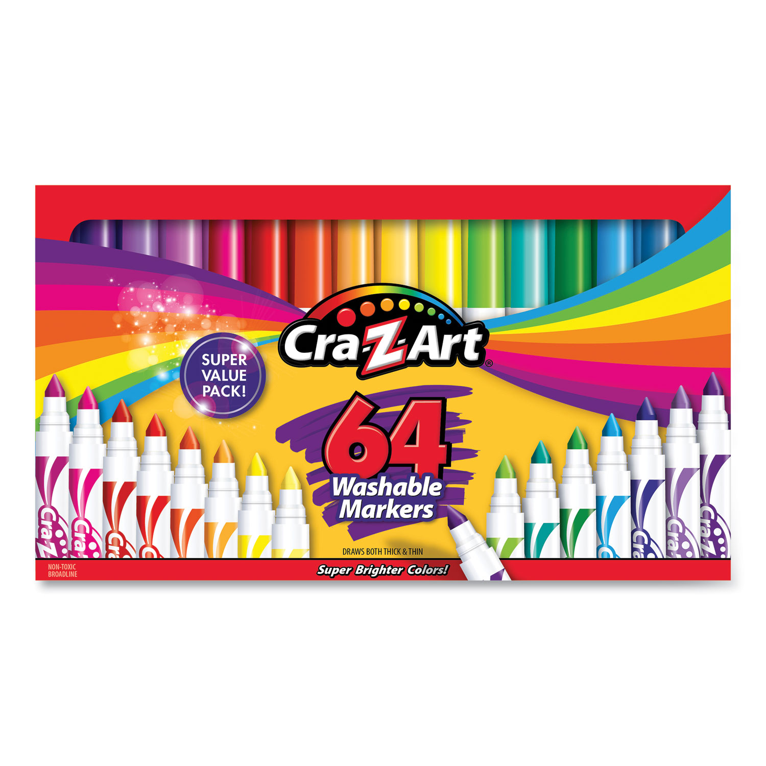 Cra-Z-Art Washable Markers, Broad Bullet Tip, Assorted Colors, 64