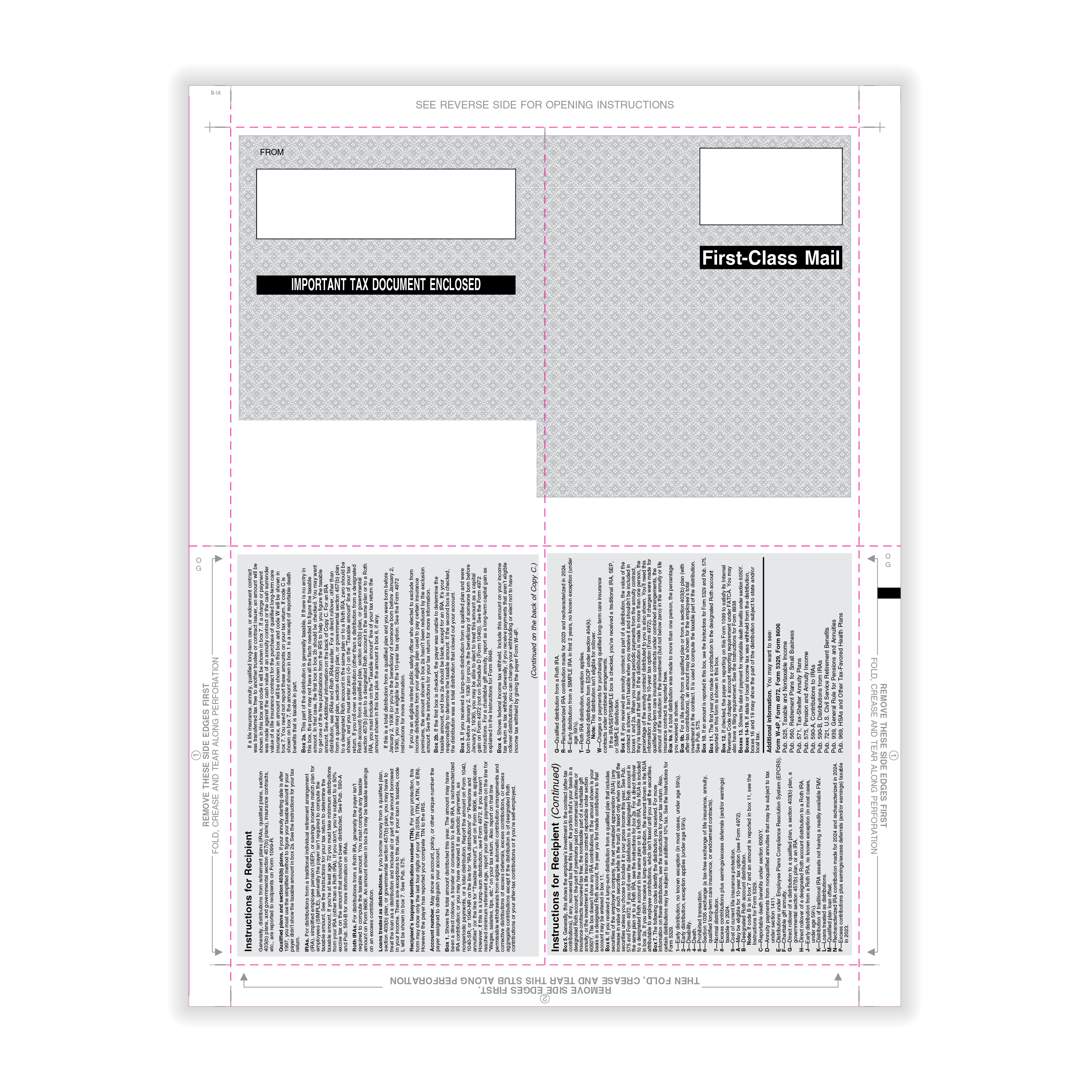 ComplyRight 1099-R Pressure-Seal Tax Form, 4-Up, Box Format, 11